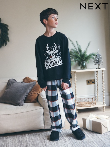 Black/Grey Cool Rudolph - Christmas Pyjamas Set (3-16yrs)