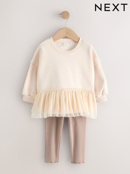 Cream Mesh - Peplum Sweatshirt And Leggings Set (3mths-7yrs)