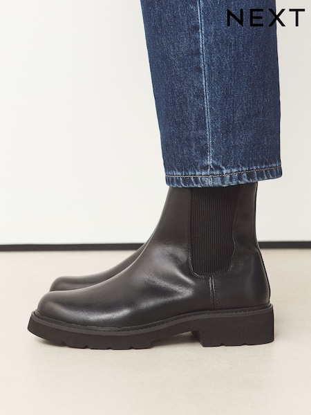 Black - Forever Comfort® Ribbed Leather Ankle Boots