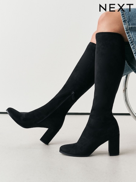 Black - Forever Comfort® Standard/wide Fit Faux Suede Block Heel Knee High Sock Boots