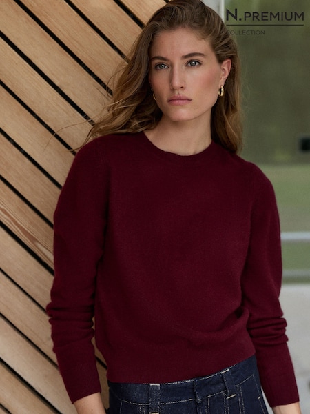 Burgundy Red - N.premium Cashmere Crew Neck Knit Jumper