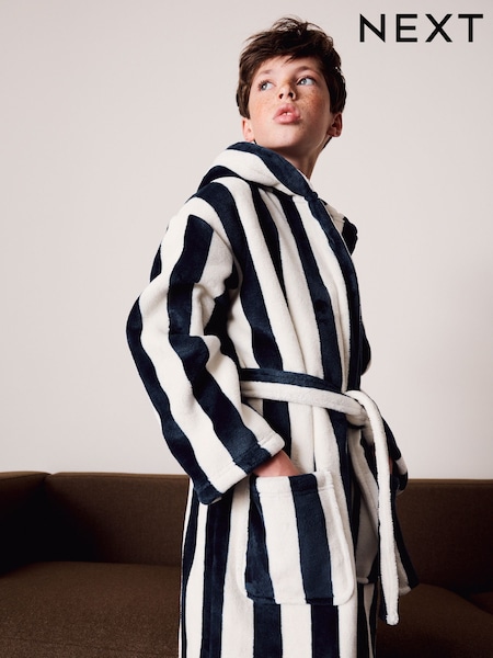 Ecru/Navy Stripe - Fleece Robe (1.5-16yrs)