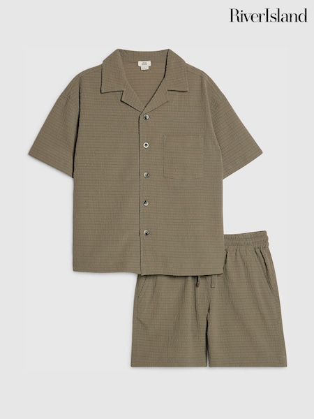 Green - River Island Textured Revere Shirt & Shorts Set