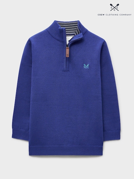 Blue - Crew Clothing Classic Cotton Half-zip Jumper