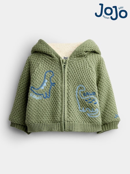 Green Dino - Jojo Maman Bébé Hooded Knitted Cardigan