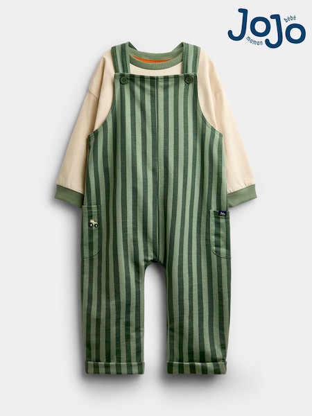 Green Stripe - Jojo Maman Bébé 2-piece Dungarees & Top Set