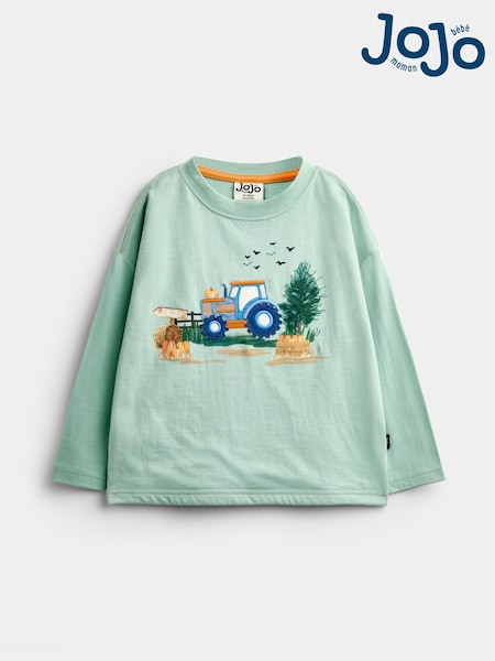 Green Tractor - Jojo Maman Bébé Scene Printed Top