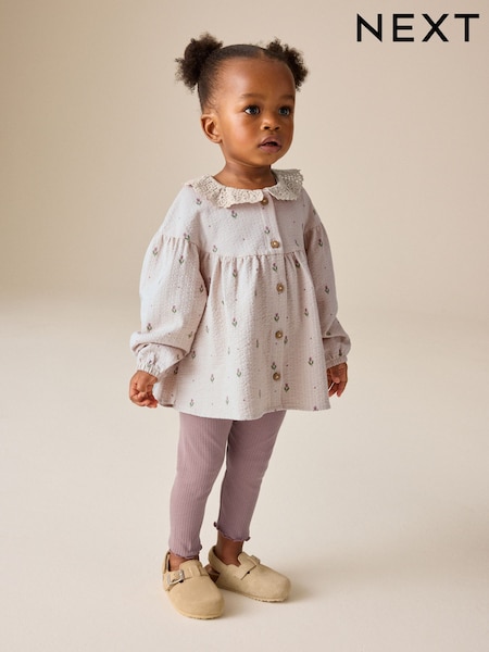 Cream - Long Sleeve Blouse And Leggings Set (3mths-7yrs)