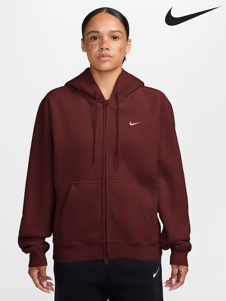Burgundy - Nike Studio Fleece Plush Full-zip Hoodie