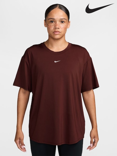 Mystic Date Brown - Nike One Dri-fit Tie-back Short Sleeve Top