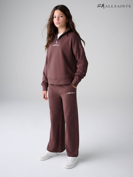 Brown - Smallsaints Script Funnel Neck Sweater And Wide Leg Joggers Set