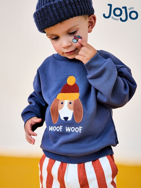 Rust Orange Dog - Jojo Maman Bébé Appliqué Sweatshirt & Stripe Jogger Set