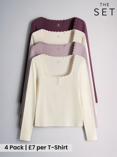 Burgundy Red - The Set 4 Pack Lace Henley Long Sleeve T-shirts