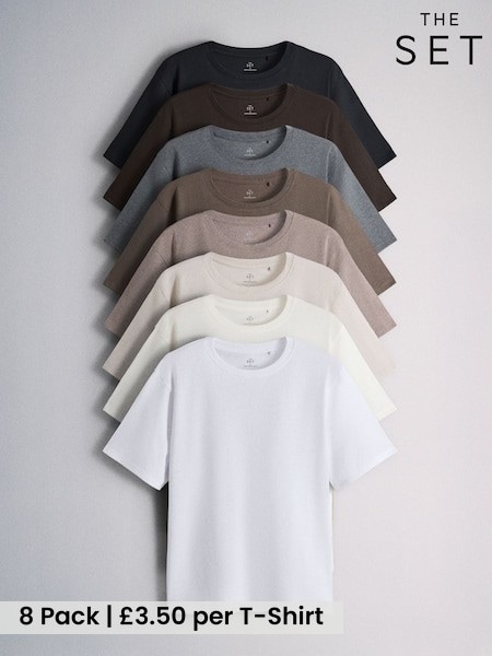 Neutral/Black/Brown/Taupe/Cream/White - The Set 8 Pack Essential Lightweight T-shirts
