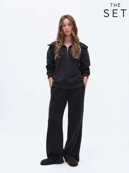 Charcoal Grey - The Set Funnel Neck Half Zip Loungewear Set