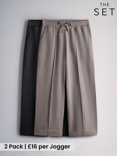 Taupe Brown/Black - The Set 2 Pack Pintuck Sweat Joggers