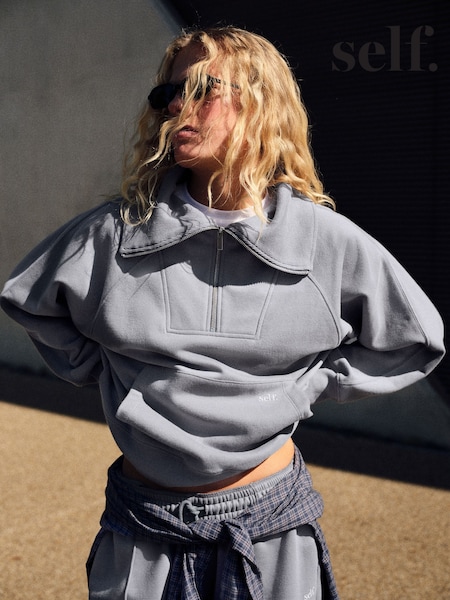 Grey - Self. Half Zip Sweatshirt