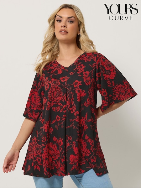 Red - Yours Curve Pleated Front Tunic
