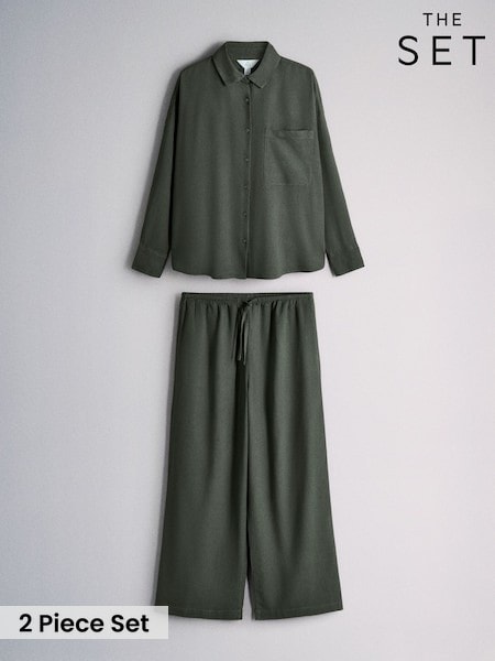 Khaki Green - The Set Shirt And Wide Leg Trousers Co-ord Set