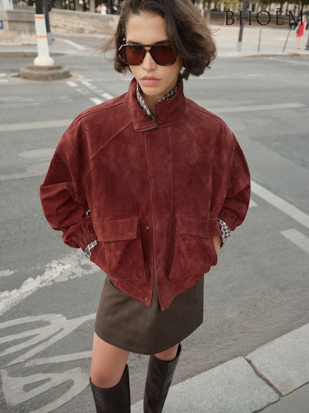 Rust Brown - Real Suede Bomber Jacket