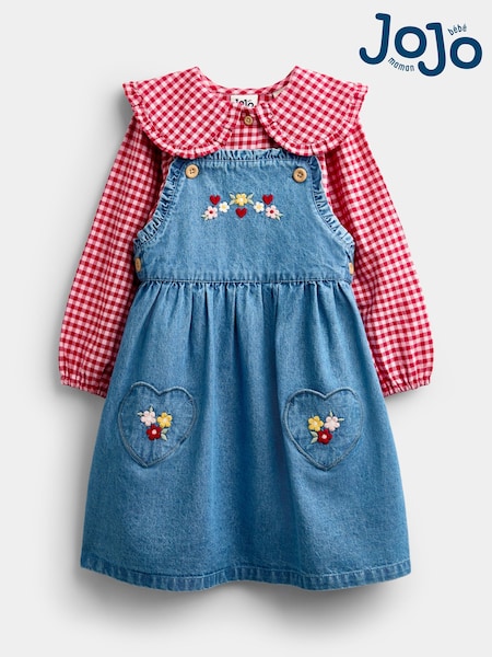 Chambray Red - Jojo Maman Bébé Shirt & Denim Heart Pocket Dress Set