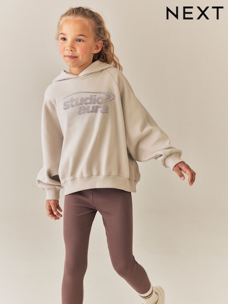 Neutral Brown - Hoodie And Rib Leggings Set (3-16yrs)