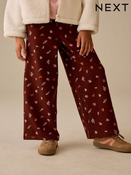 Brown Ditsy Floral - Wide Leg Jersey Trousers (3-16yrs)