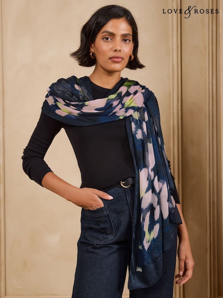 Navy Leopard Print - Love & Roses Lightweight Scarf