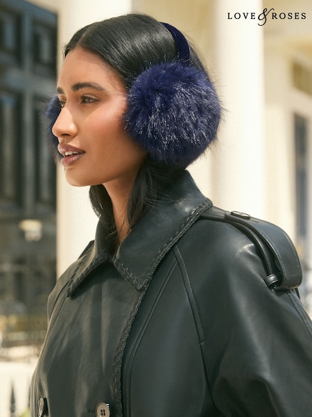 Navy - Love & Roses Faux Fur Ear Muffs