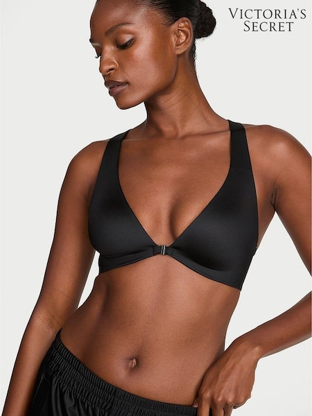 Black - Victoria's Secret Glossytech™ Plunge Front Close Low Impact Sports Bra