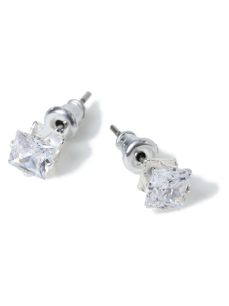 Silver Tone - Regular Dck Mens Silver Tone Cubic Stud Earrings