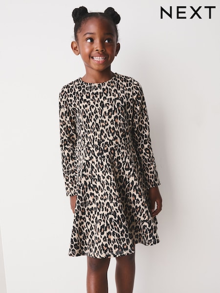 Leopard Animal Print - Long Sleeve Skater Dress (3-16yrs)