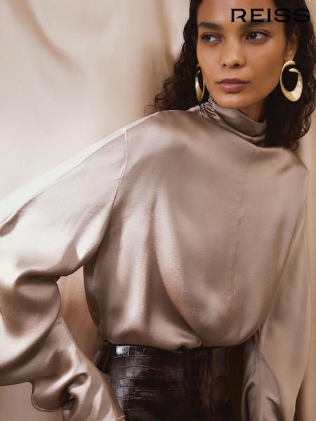 Neutral - Reiss Meena Silk High-neck Blouse