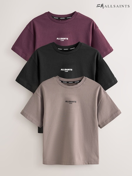 Black/Red - Smallsaints Logo Crew Neck Relaxed T-shirts 3 Pack