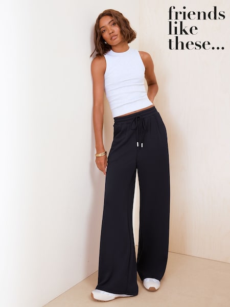Navy Blue - Friends Like These Studio Soft Scuba Pleated Wide Leg Joggers