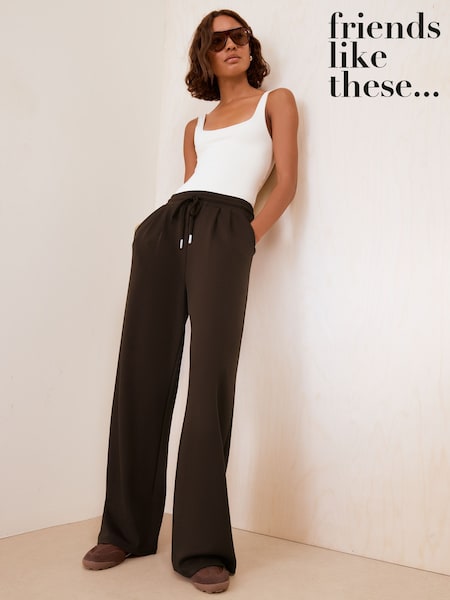 Chocolate Brown - Friends Like These Studio Soft Scuba Pleated Wide Leg Joggers