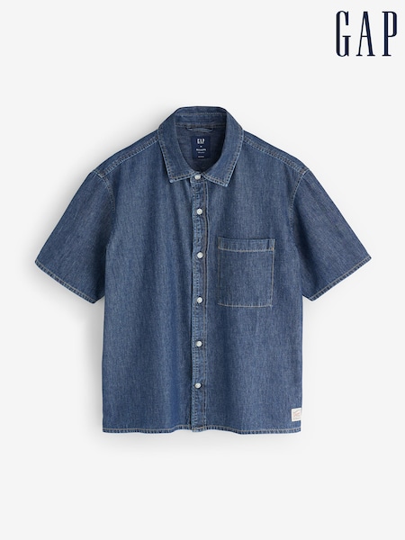 Dark Wash - Regular Gap Denim Relaxed Short Sleeve Shirt