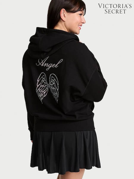 Black - Victoria's Secret Angel Fleece Full Zip Hoodie