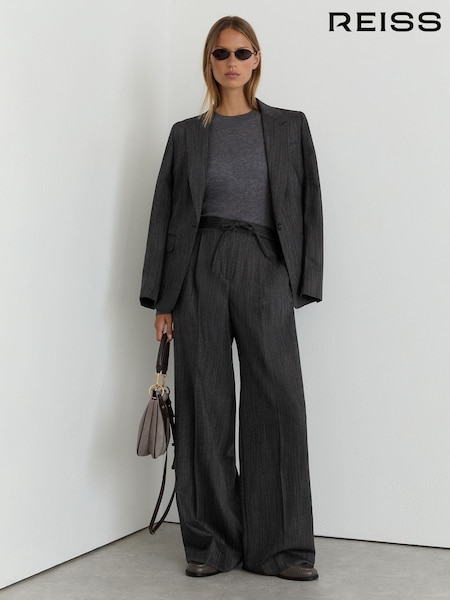 Dark Grey - Reiss Derby Wool-blend Wide-leg Drawstring Trousers