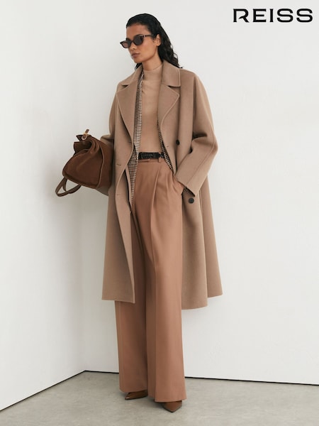 Camel - Reiss Marina Wool-blend Blindseam Double-breasted Coat