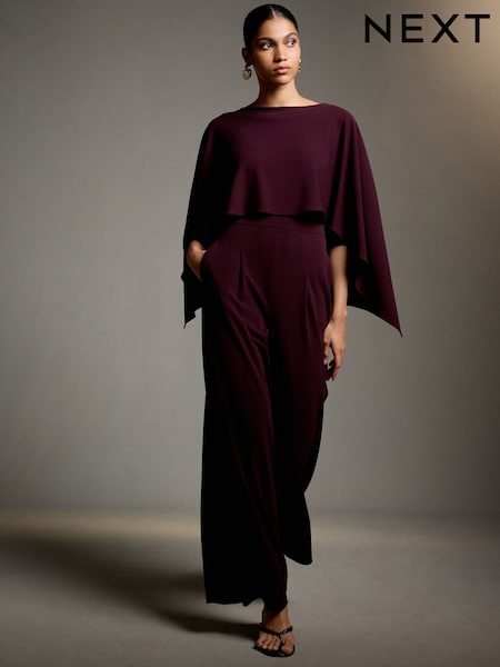 Burgundy Red - Occasion Cape Jersey Jumpsuit