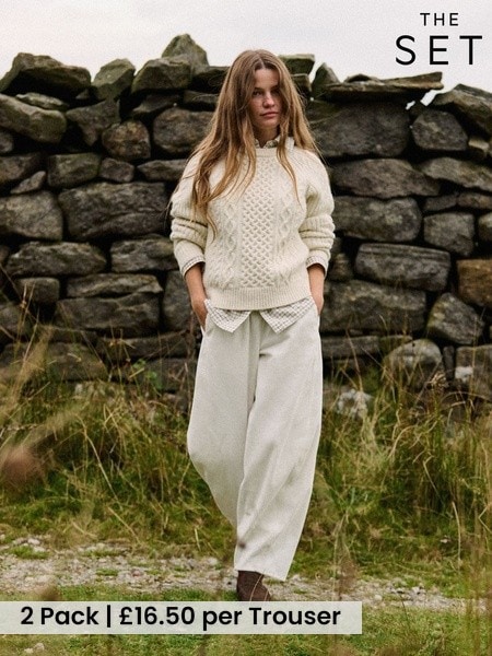 Navy/Cream - The Set 2 Pack Corduroy Barrel Trousers
