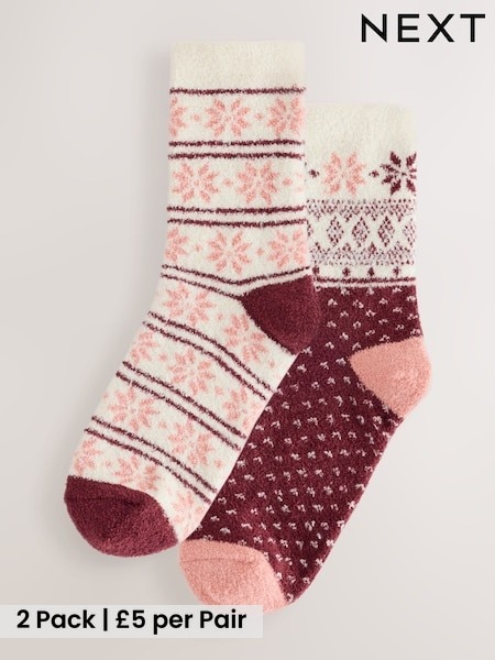 Berry/Cream Fairisle - Cosy Ankle Socks 2 Pack
