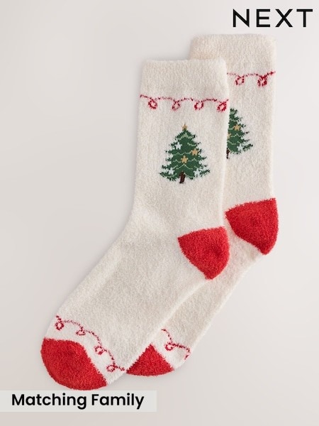 Cream/Red Happy Holidays - Matching Family Christmas Cosy Socks 1 Pack