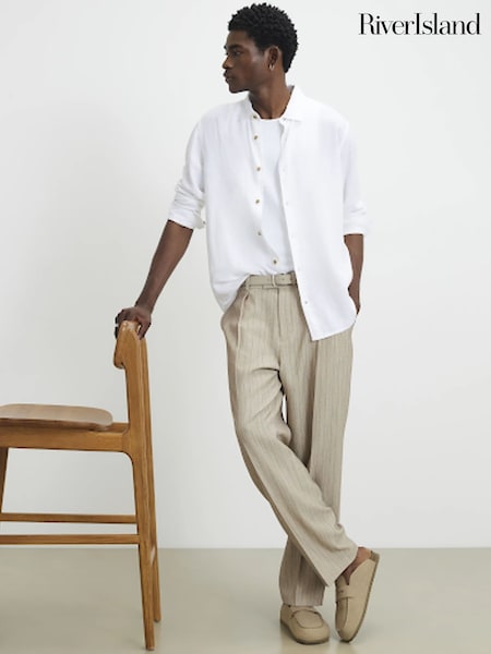 White - Regular River Island Regular Fit Linen Blend Shirt