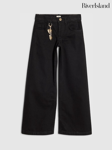 Black - River Island Wide Fit Clean Jeans