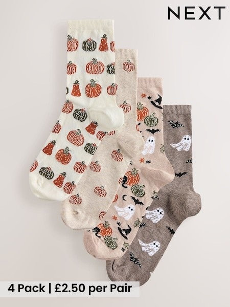 Neutral - Halloween Patterned Ankle Socks 4 Pack