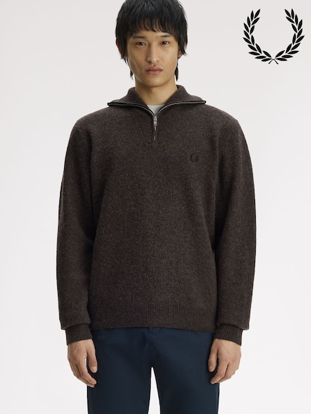 Brown - Regular Fred Perry Merino Wool Funnel Neck Jumper
