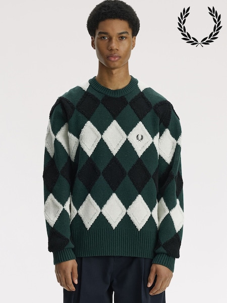 Green - Regular Fred Perry Textured Argyle Jumper