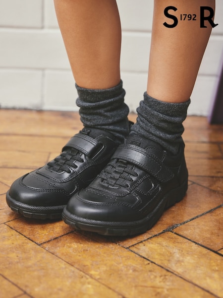 Black - Start-rite League Rip-tape & Bungee Laced Scuff-resistant School Shoes